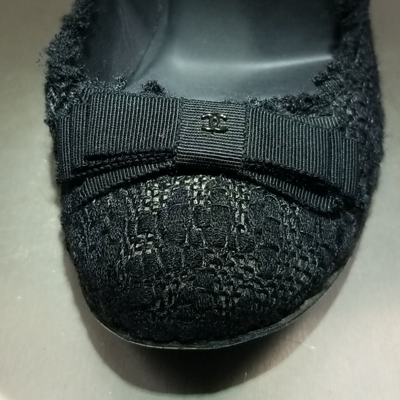 CHANELBlack Tweed Boucle Bow Ballet Flats - Picture 3 of 15